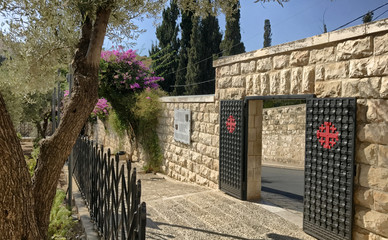Entry gate to Holy Orthodox Church in Jerusalem, Israel