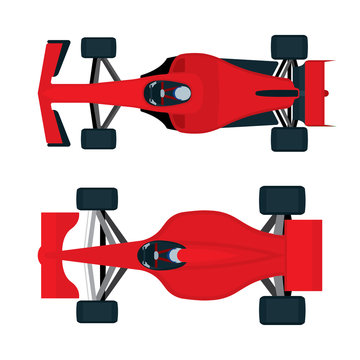 Formula 1 Racing Cars Top View. Super Sport Cars Vector Illustrations Set. 