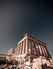 Obraz premium Parthenon ancient temple east front, standing on Acropolis hill Athens Greece, space for your text