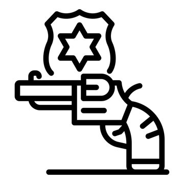 Policeman revolver icon. Outline policeman revolver vector icon for web design isolated on white background
