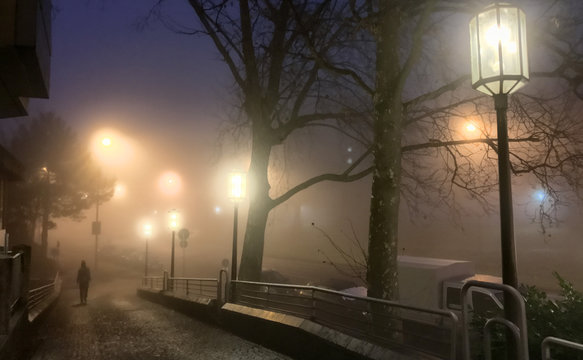 A Foggy Night Just Like In A Suspense Novel In Central Germany, Europe