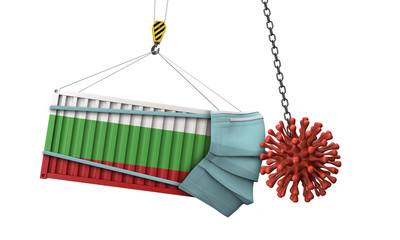 Bulgaria cargo container colides with coronavirus. 3D Rendering
