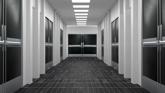 Empty tunnel with black double door opening in the end.
Computer generated animation with luma mask included.