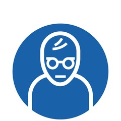 bald person wearing glasses