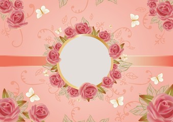 card of beautiful roses with round frame