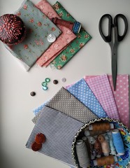 layout of accessories for cutting and sewing. Flat lay.
