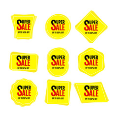 Set of yellow sales banner.  Label discount design for marketing and advertisement.