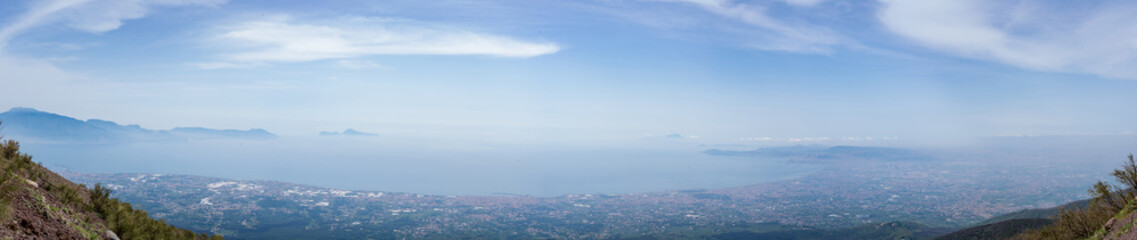Panoramic view into the  bay of Napoli from Mount Vesuvius, Italy.