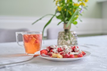 Strawberry season, food and drink with berries