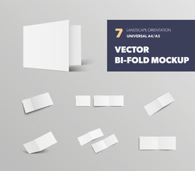 Mockup standard universal A4, A5 bifold, with realistic shadows, landscape orientation brochure, for design presentation.