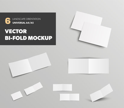 Blank Universal A4 A5 Bifold Template, Landscape Orientation Booklet, For Design Presentation.