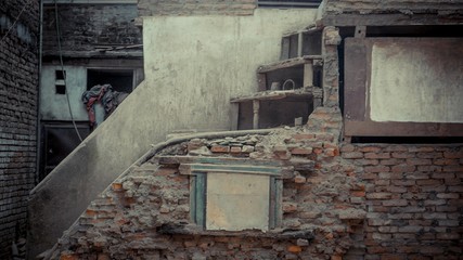 Bricks of walls with concrete white walls