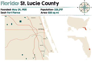 Large and detailed map of Saint Lucie county in Florida, USA.