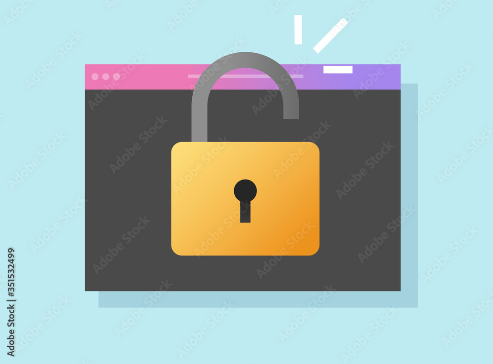 Poster website online secure access unlocked or internet web login encryption technology vector flat cartoo
