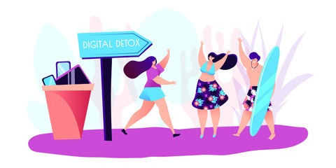 Digital detox - concept vector illustration. An idea of gadget disconnecting, healthy lifestyle, escape from internet and digital media addiction.