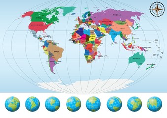 World map with globes.
