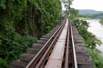 Fototapeta premium The old railway built during World War II in Kanchanaburi