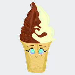 Softeis Tüte Kawaii Cartoon mit Gesicht