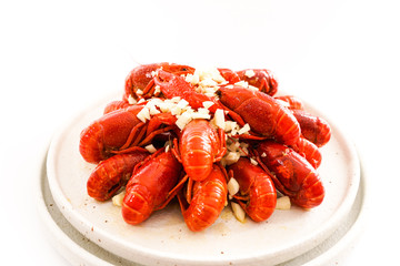 Chinese food with minced garlic and crawfish