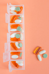 Weekly box for vitamins and pills. Weekly pill organizer.