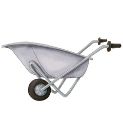 Gray painted metal construction car isolated on a white background. wheelbarrow - 351536264