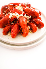 Chinese food with minced garlic and crawfish