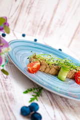 vegan soy pate with tomatoes and herbs