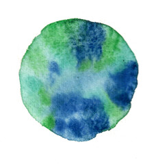 Mixing colors. Watercolor. Wet drawing in paper. Colorful image isolated on white background. Creative template for graphic design. Hand made artwork. 