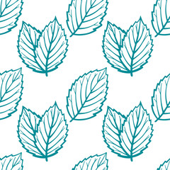 Mint. Peppermint leafs hand drawn seamless pattern. Mint leafs sketch drawing endless texture.