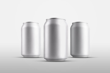 Set of shiny tin cans for alcohol, with realistic shadows, aluminum bottle for presentation design.