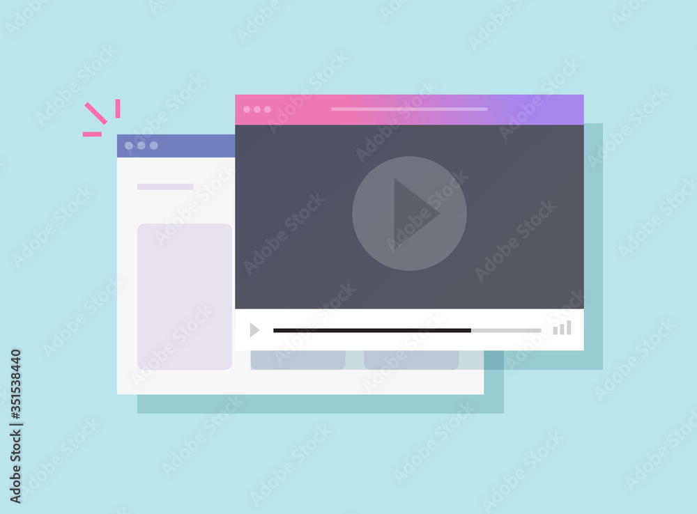 Poster internet tutorial video online player in website window or movie watch web service vector flat carto