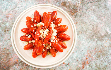 Chinese food with minced garlic and crawfish