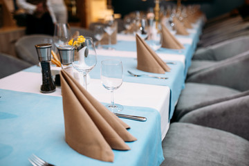 Served banquet table wine glasses napkins cutlery