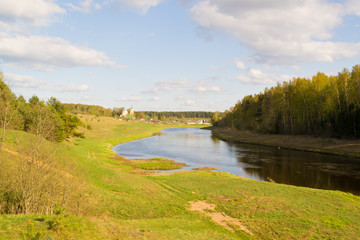 Landscape with a river on a clear Sunny day