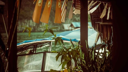 Rows of flags hanged up and above
