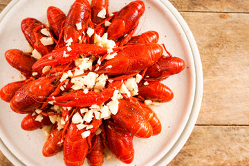 Chinese food with minced garlic and crawfish