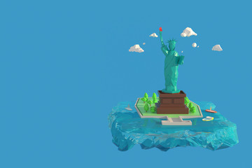 3D illustrator Statue of Liberty or Liberty Enlightening the World in New York, USA. 3d rendering Low Polygon Geometry Background. Abstract Polygonal Geometric Shape. Lowpoly Minimal Style Art. © Ake