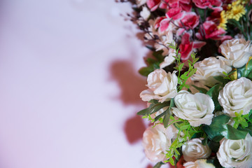 Roses Garland Artificial Silk Flowers . Seamless border with white roses. Isolated on white background. Free space for writing . Garland of Large White Roses .
