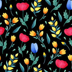 Naklejka na ściany i meble Seamless pattern with decorative flowers. Illustration for the design of fabric, wrapping paper, wallpaper and other.