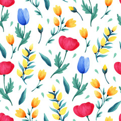 Hand drawn watercolor seamless floral pattern for fabric, wallpaper, design and decor.