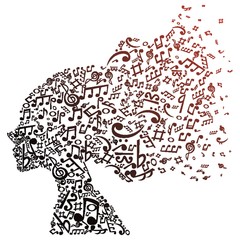 Music notes forming a girl