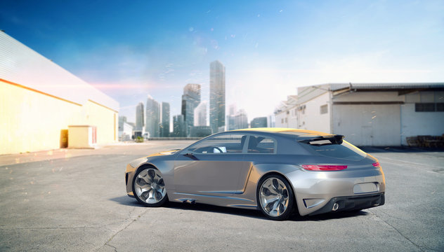 3D rendering of a brand-less generic car in studio environment	

