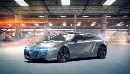 Fototapeta na wymiar 3D rendering of a brand-less generic car in studio environment 
