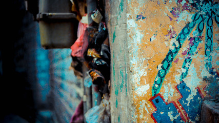 Walls with painting and graffiti with plastics