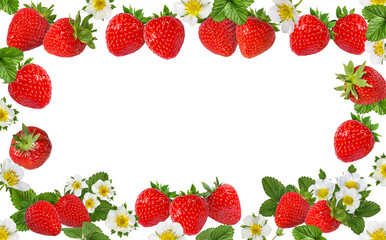 Frame of fresh berries . Berries frame of fresh raw organic fruits on white background