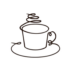 Continuous line art or One Line Drawing cup of coffee. Vector illustration, isolated on white background.
