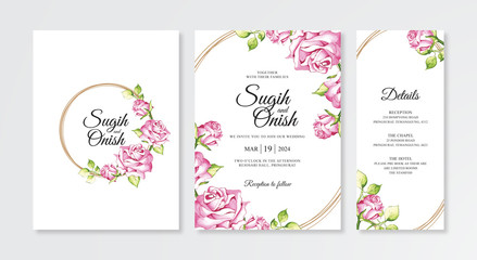 Fototapeta na wymiar beautiful hand painting watercolor floral of wedding invitation set templates