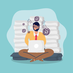 elegant business man with lotus position using laptop