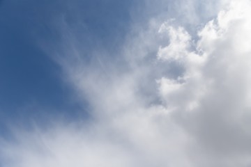 Obraz premium White cirrocumulus clouds in the blue sky. Beautiful sky background
