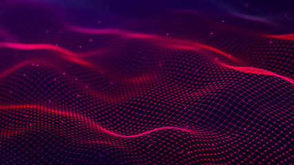Abstract futuristic wave background. Network connection dots and lines. Digital background. 3d